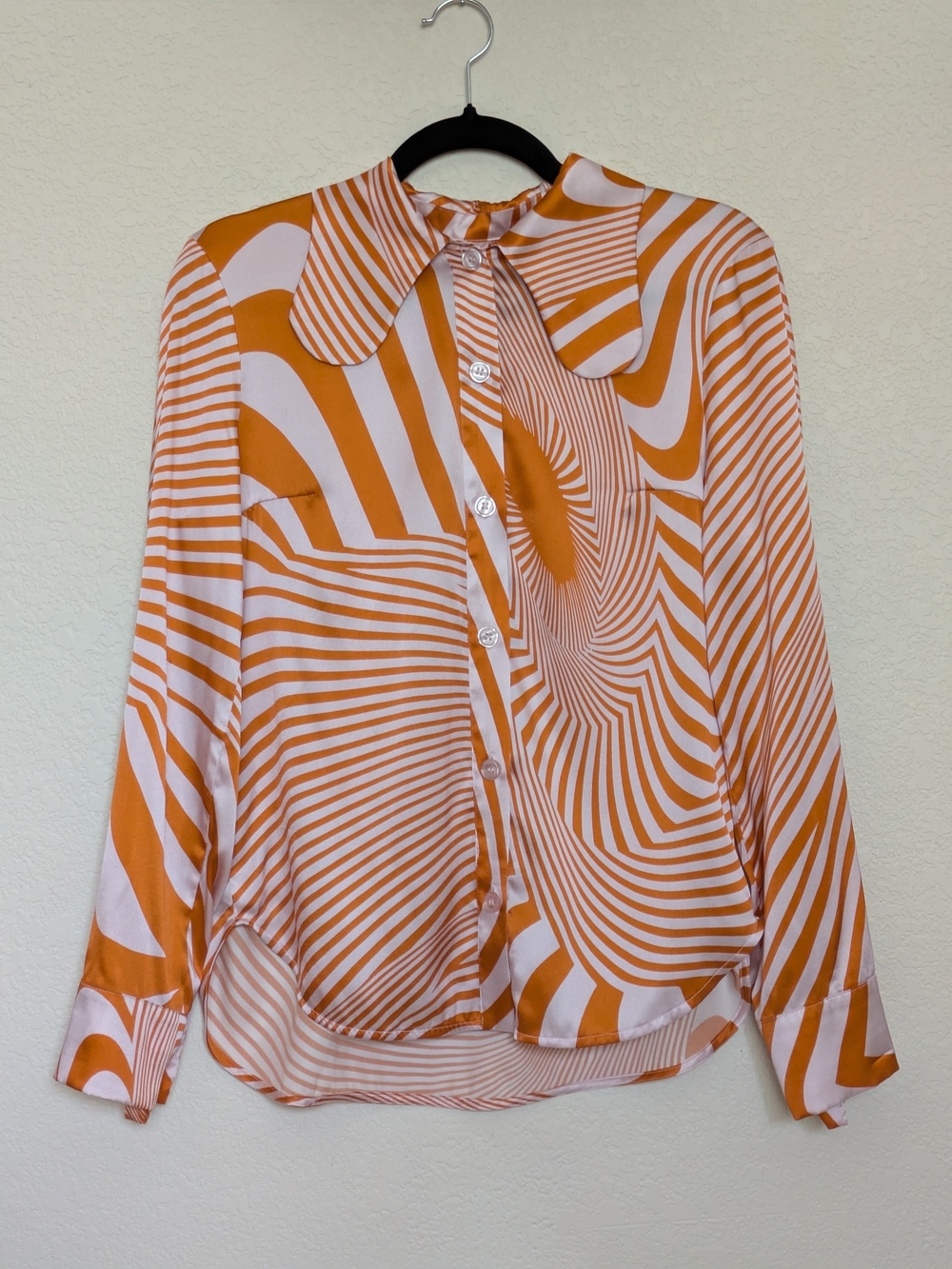 Baum Und Pferdgarten Womens Orange Abstract Stripe Button-Up Silk Blouse EU 36